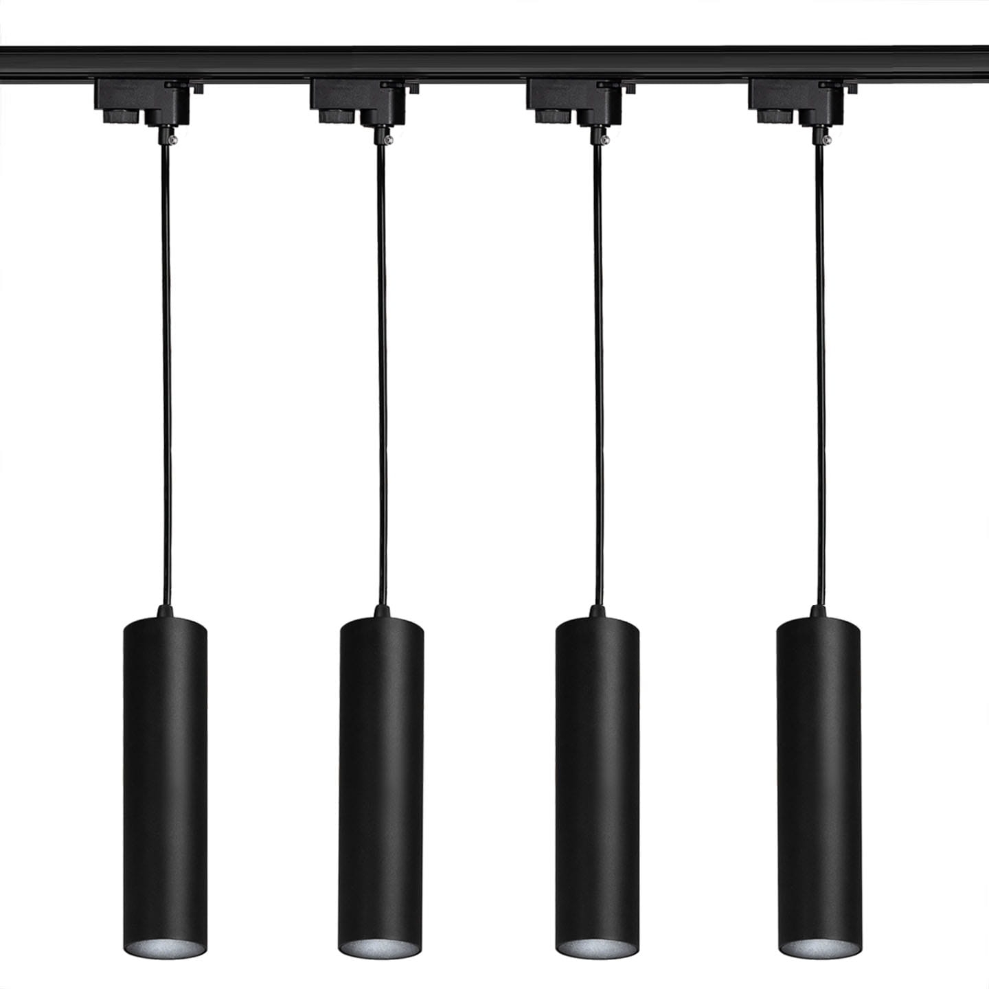 4x Lampa szynowa wisząca czarna tuba GU10 29 cm + 2x szyna 1m + łącznik wybór