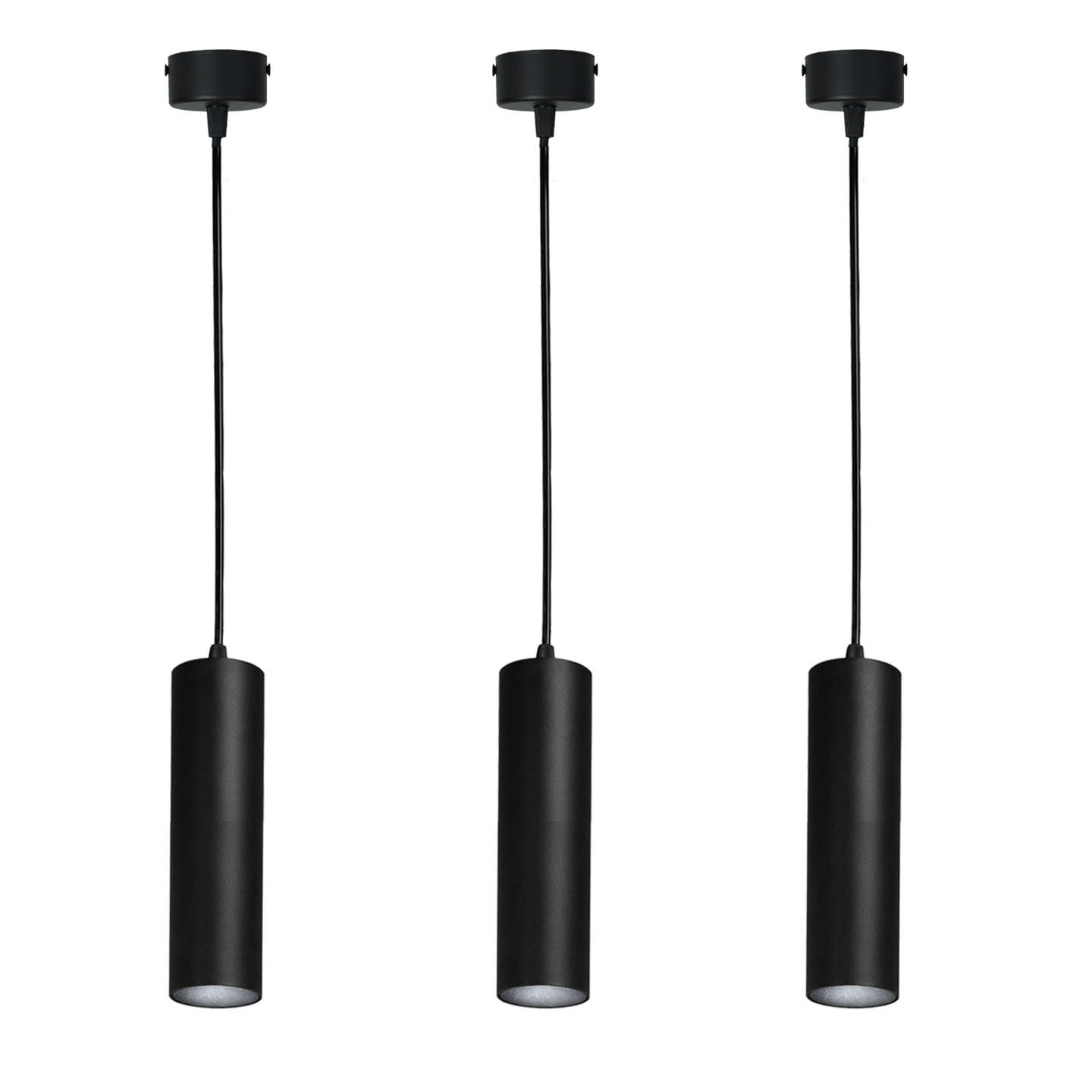 3x Lampa wisząca czarna tuba GU10 24cm
