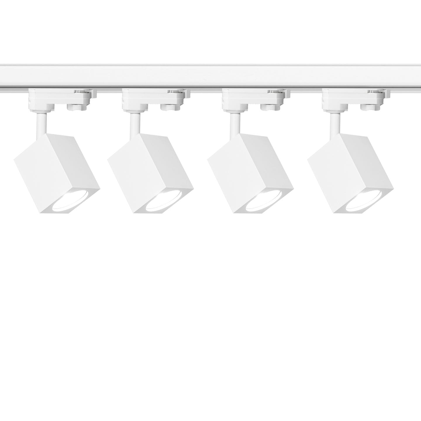 4 x Lampa szynowa biała sześcian GU10 BRICK 3F + dwie szyny 1 m + łącznik zasilający