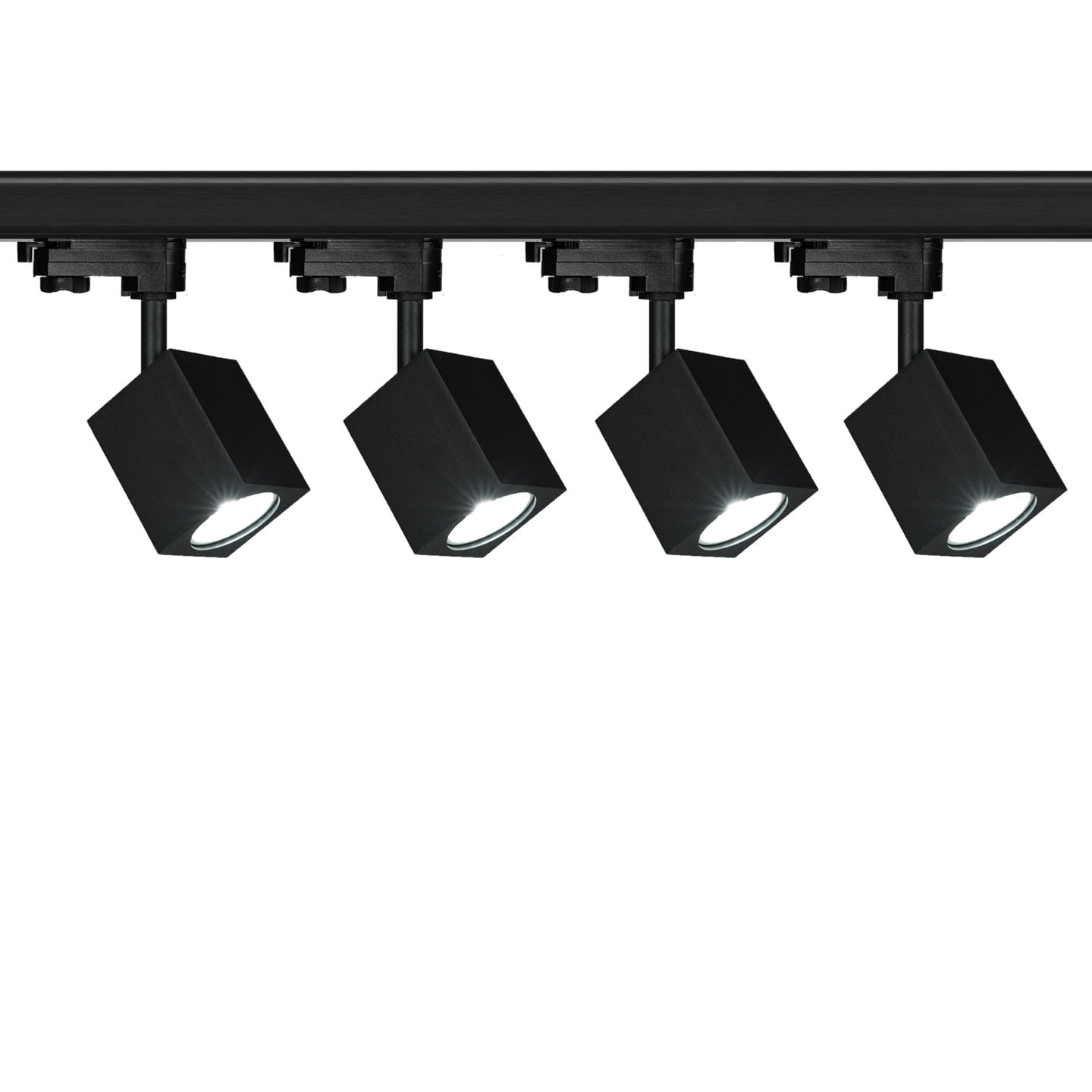 4 x Lampa szynowa czarna sześcian GU10 BRICK 3F + dwie szyny 1 m + łącznik zasilający
