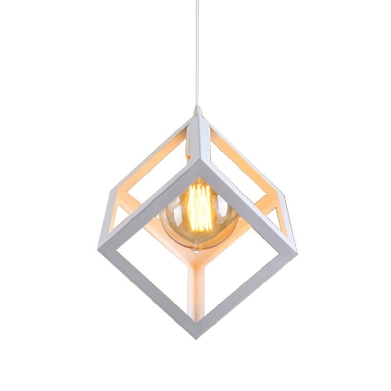 Lampa sześcian wisząca metalowa biała 1xE27
