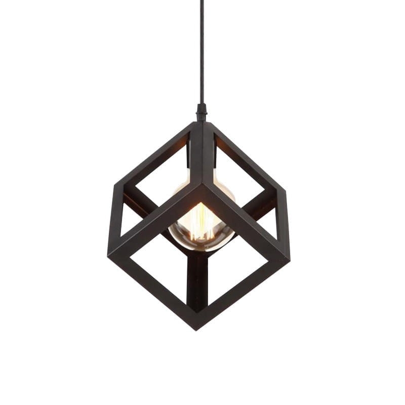 Lampa sześcian wisząca metalowa czarna 1xE27