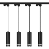 4x Lampa szynowa wisząca PIPE ring czarna 3-fazowa + szyny i łącznik do wyboru