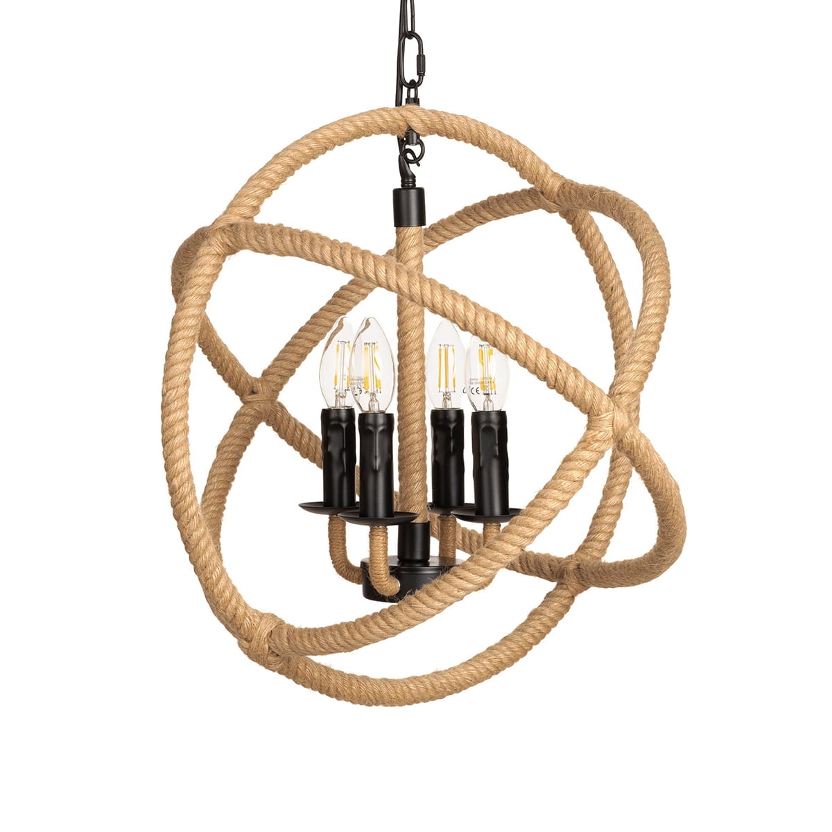 Żyrandol boho okrągły 45cm ORBIT lina jutowa 4xE14