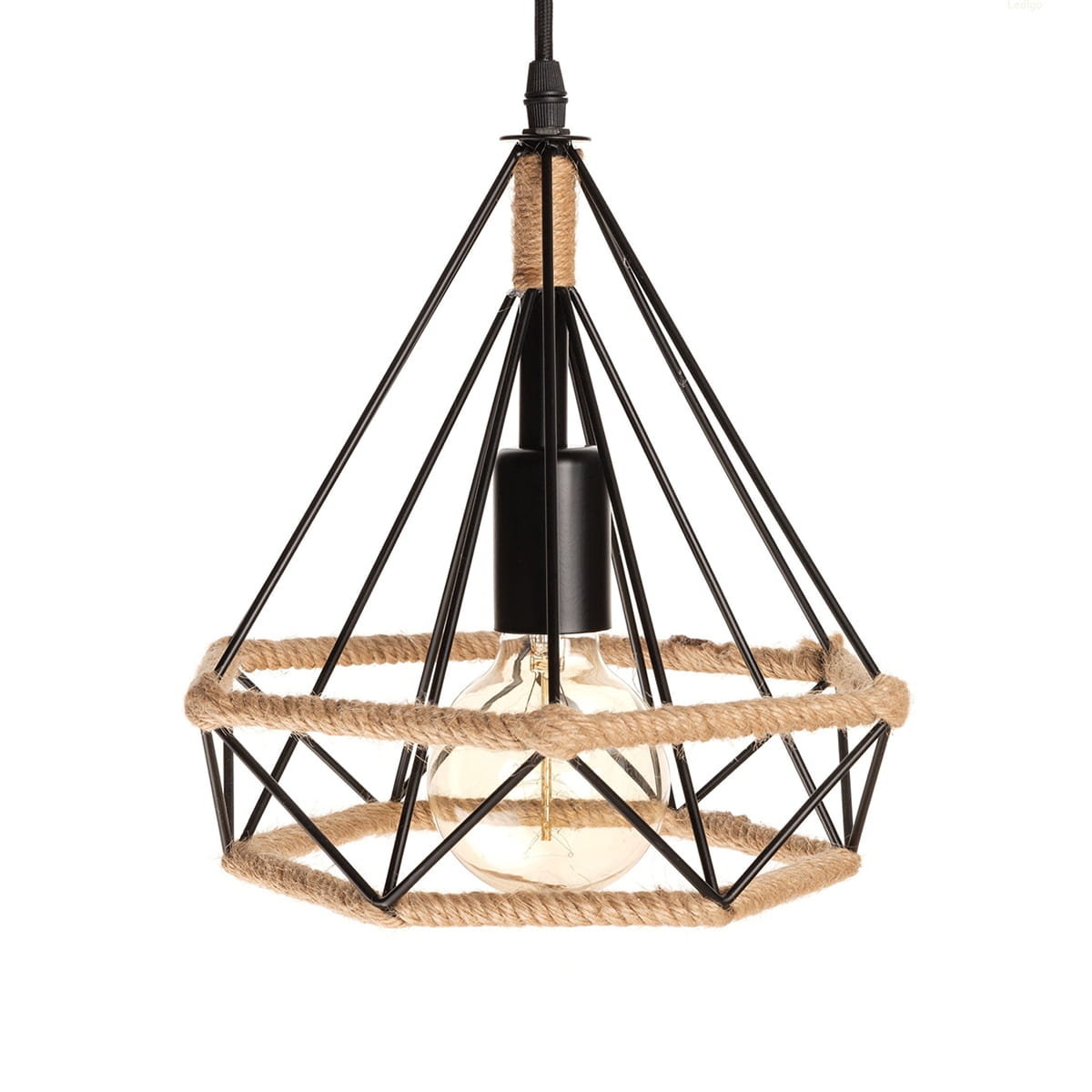 Lampa wisząca BOHO diament opleciona liną jutową GEO L