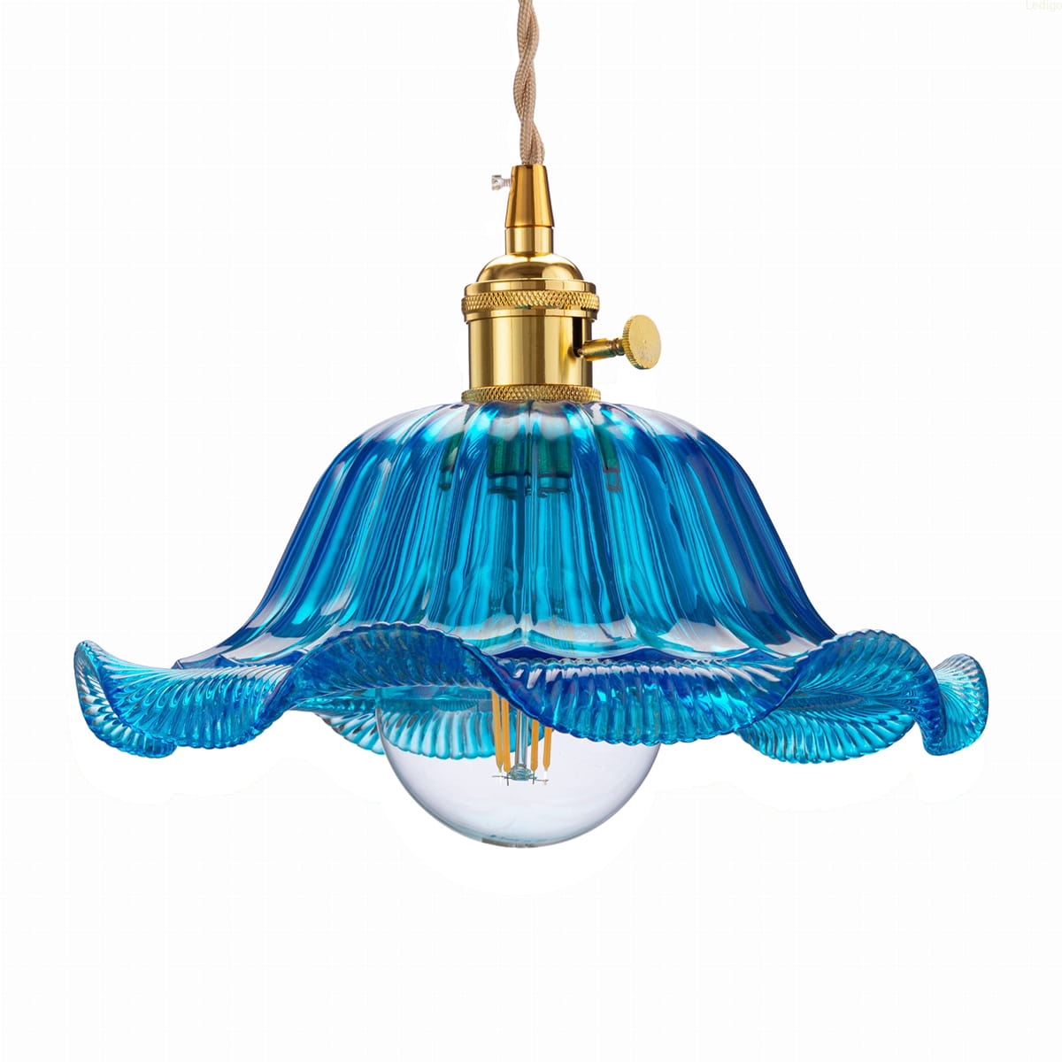 Lampa wisząca szklana FLOWER niebieska