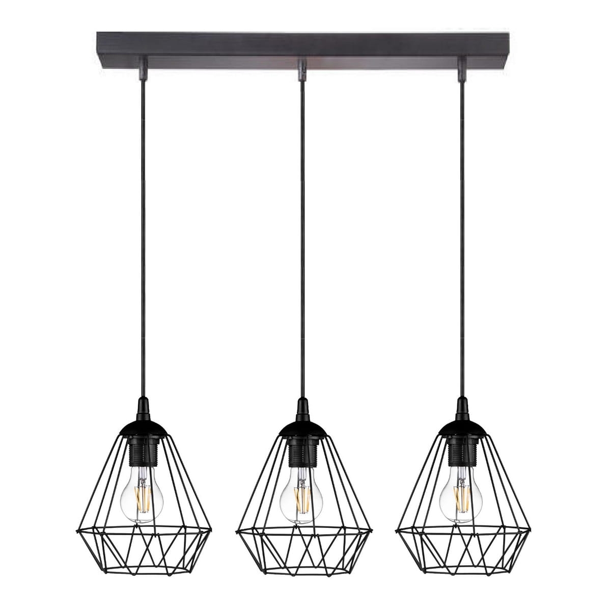 Lampa wisząca potrójna druciana czarna na listwie