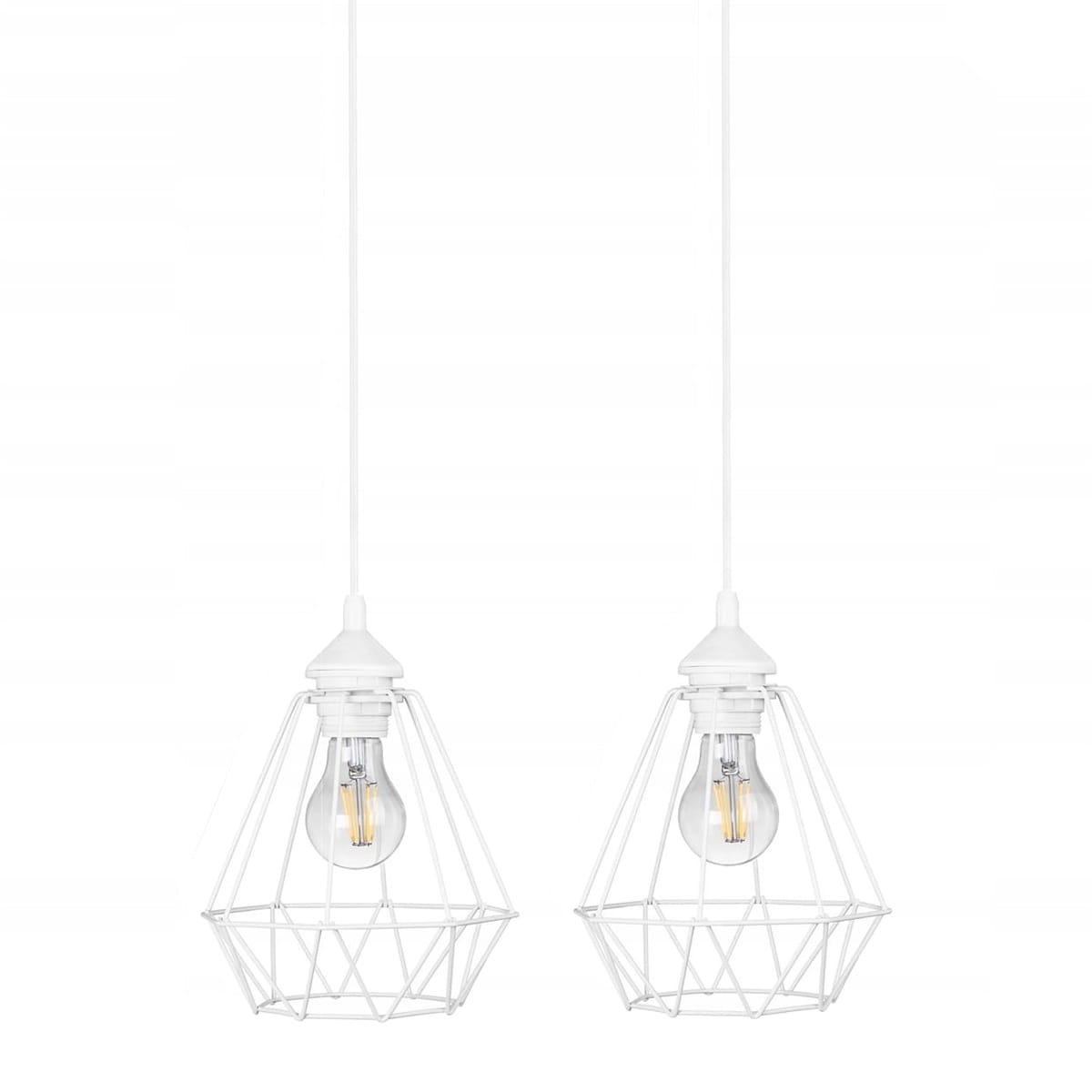 Lampa wisząca podwójna druciana biała na listwie