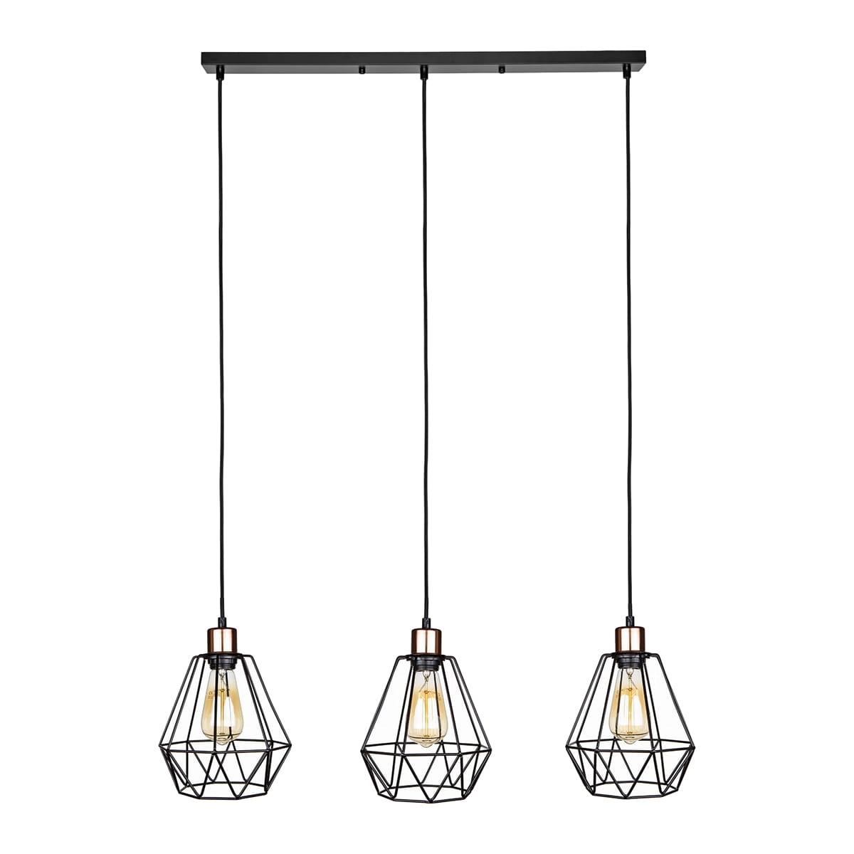 Lampa wisząca potrójna druciana rose gold na listwie