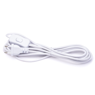 Kabel w oplocie z wtyczką biały 2x0,75mm z przełącznikiem 4m