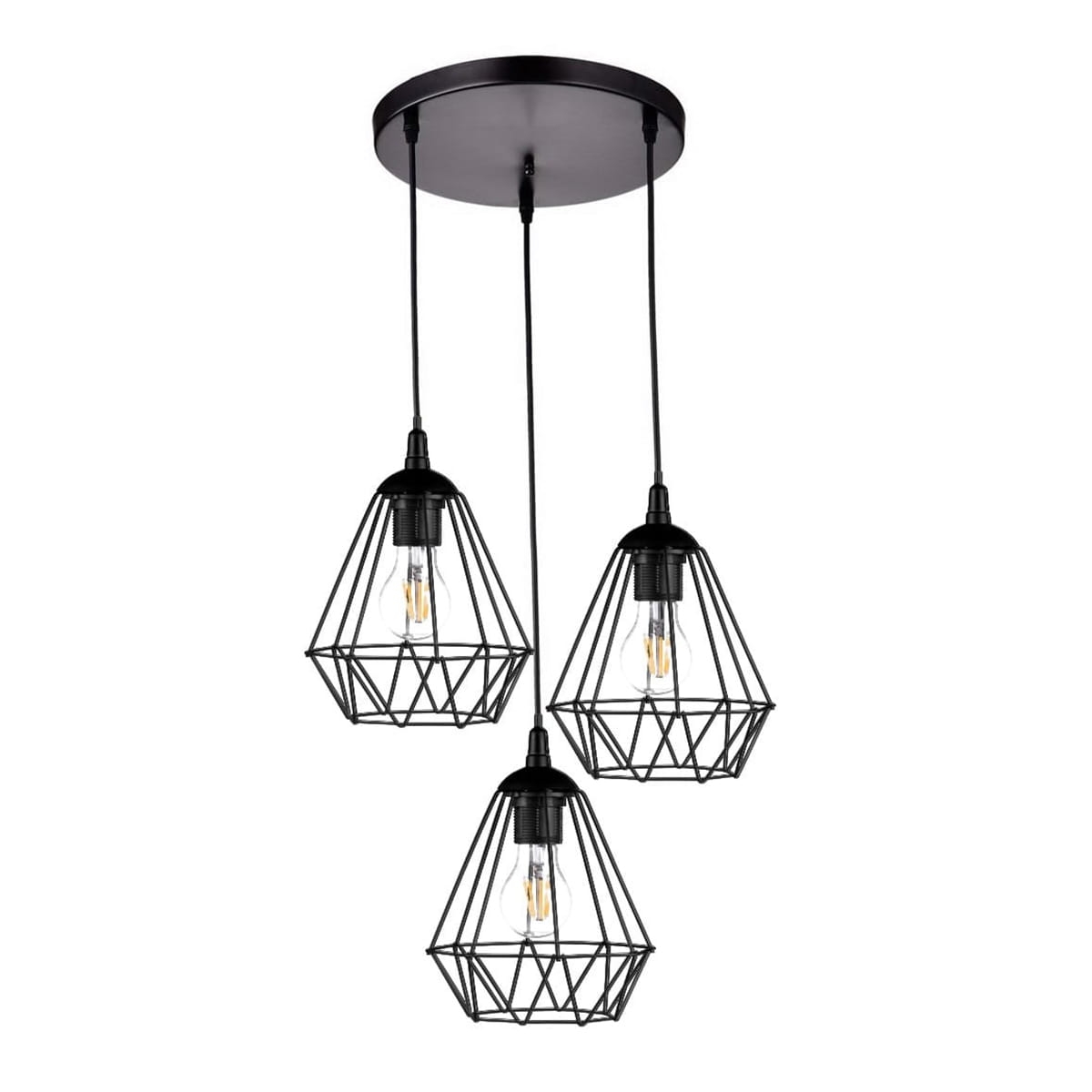 Lampa wisząca potrójna druciana czarna na plafonie