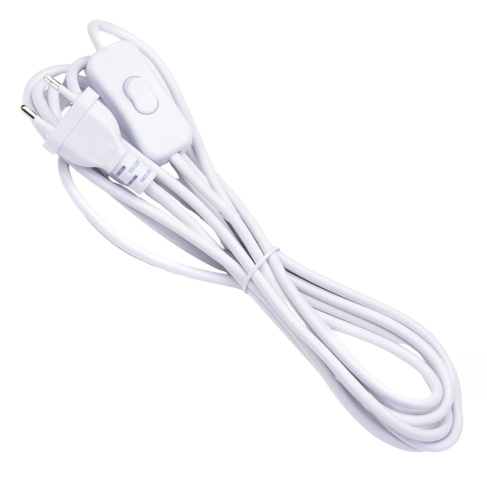 Przewód z wtyczką i przełącznikiem biały PVC 2x0,75mm 4m