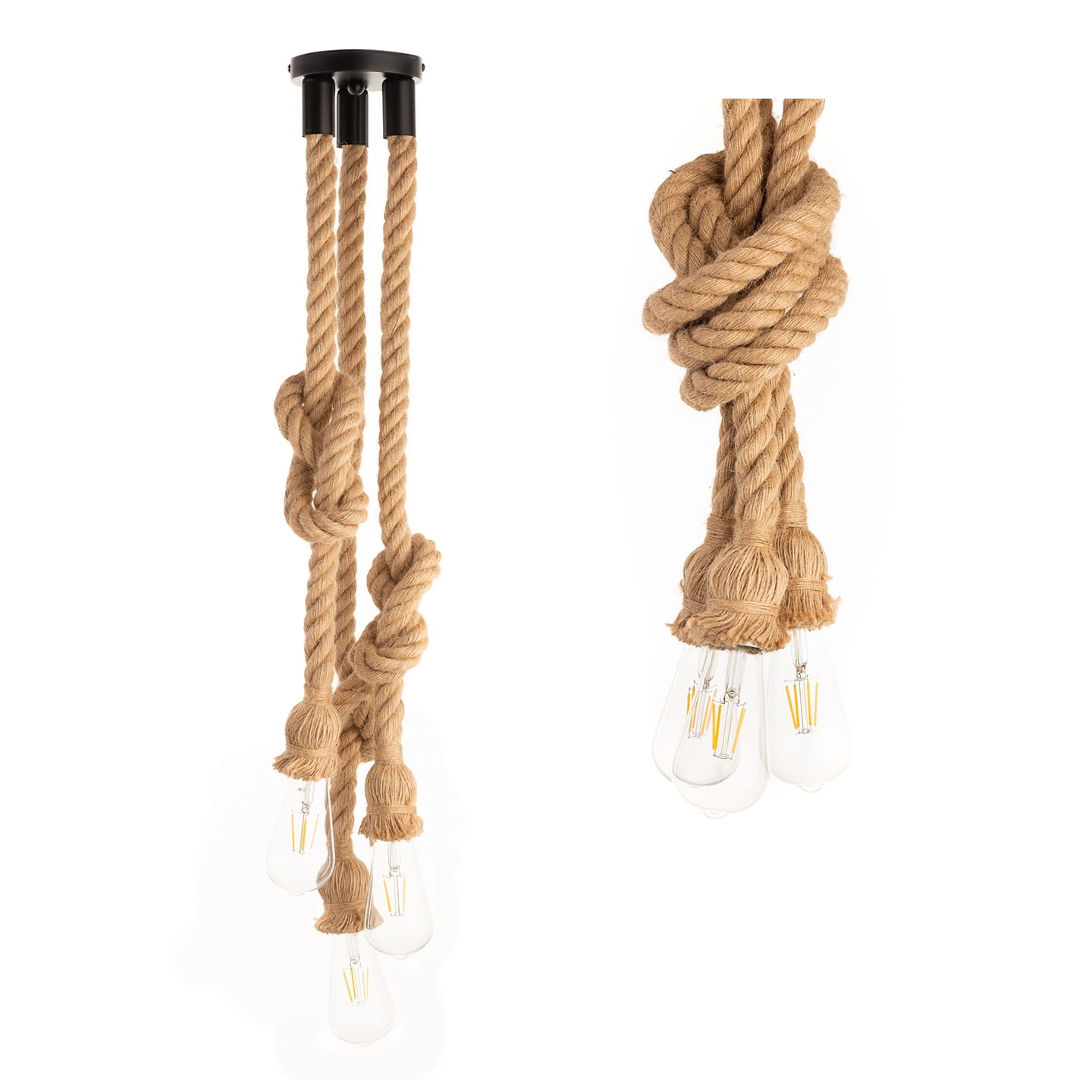 Lampa lina konopna 3 x sznur jutowy 100 cm E27 czarna