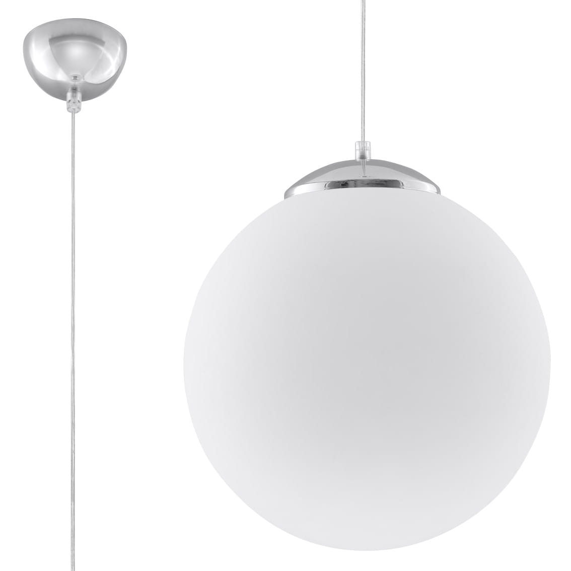 Lampa wisząca kula biała mleczne szkło UGO chrom E27