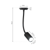 Lampa szynowa giętka czarno srebrna GU10 1-fazowa wymiary