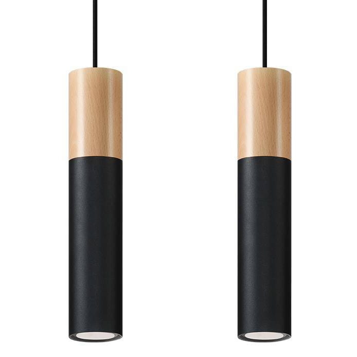 Lampa wisząca tuba podwójna PABLO czarno drewniana