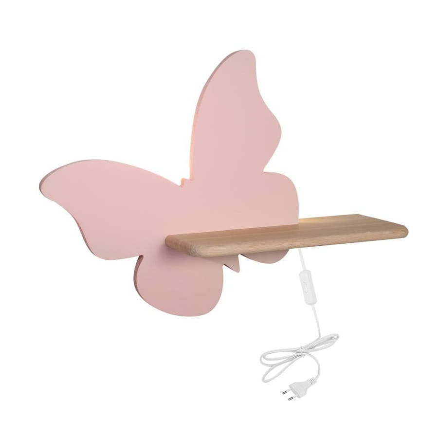 Kinkiet dla dziewczynki różowy motyl lampka nocna na ścianę z półeczką 5W LED